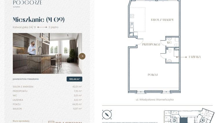 Rzut - Mieszkanie na sprzedaż 1 pokój o powierzchni 100,44 m² - numer M.9 w Stare Podgórze