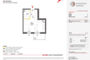 Rzut - Mieszkanie na sprzedaż 1 pokój o powierzchni 27,27 m² - numer E.35 w Piastova Osada