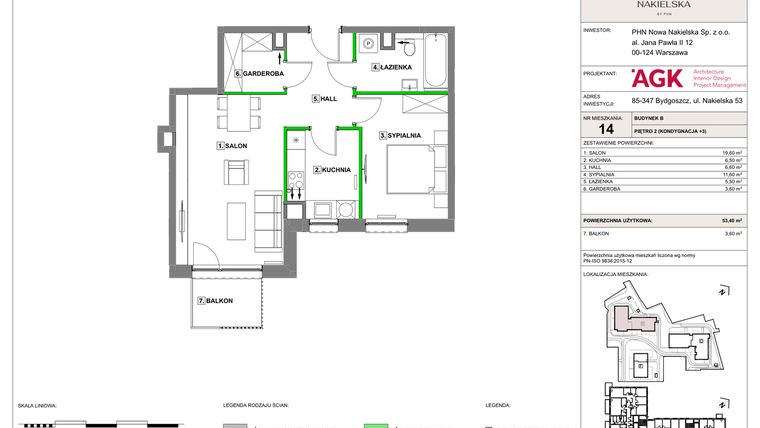 Rzut - Mieszkanie na sprzedaż 2 pokoje o powierzchni 53,4 m² - numer NN-B-LM-14 w Nowa Nakielska by PHN