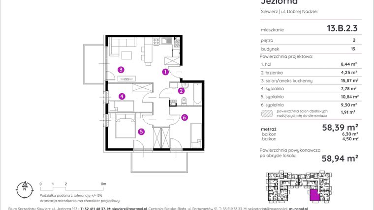 Rzut - Mieszkanie na sprzedaż 4 pokoje o powierzchni 58,94 m² - numer 13.B.2.3 w Murapol Siewierz Jeziorna