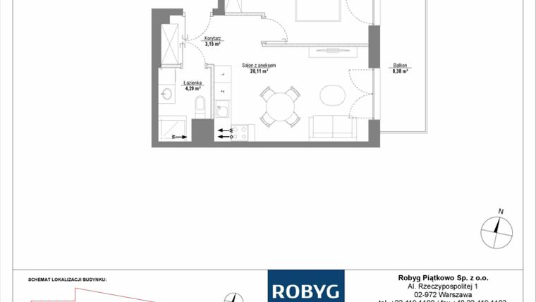 Rzut - Mieszkanie na sprzedaż 2 pokoje o powierzchni 40,05 m² - numer H3_1M04 w Piątkowo Residence etap II