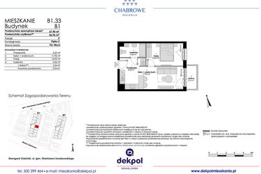 Rzut - Mieszkanie na sprzedaż 2 pokoje o powierzchni 36,96 m² - numer B1.33 w Osiedle Chabrowe