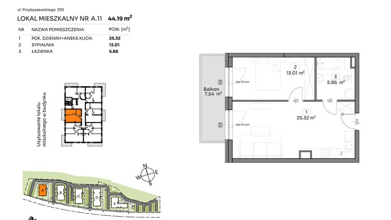 Rzut - Mieszkanie na sprzedaż 2 pokoje o powierzchni 44,19 m² - numer A.11 w Och!Widzew