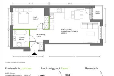 Rzut - Mieszkanie na sprzedaż 2 pokoje o powierzchni 50,8 m² - numer 1/115 w Krakowska Vita