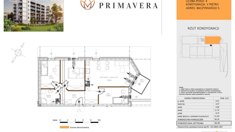 Rzut - Mieszkanie na sprzedaż 4 pokoje o powierzchni 66,39 m² - numer 29 w Primavera