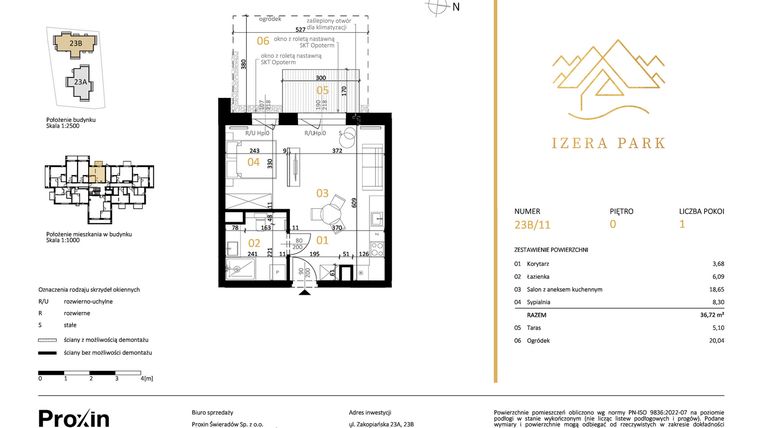 Rzut - Mieszkanie na sprzedaż 1 pokój o powierzchni 36,72 m² - numer 23B/11 w Izera Park