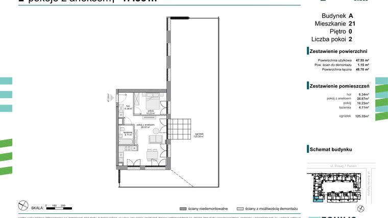 Rzut - Mieszkanie na sprzedaż 2 pokoje o powierzchni 47,55 m² - numer 21 w Osiedle Fokus Ursus