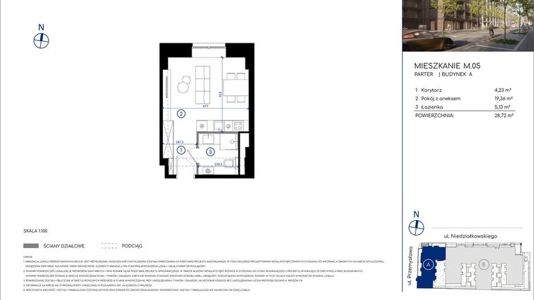 Rzut - Mieszkanie na sprzedaż 1 pokój o powierzchni 28,72 m² - numer M.05 w Niedziałkowskiego Park