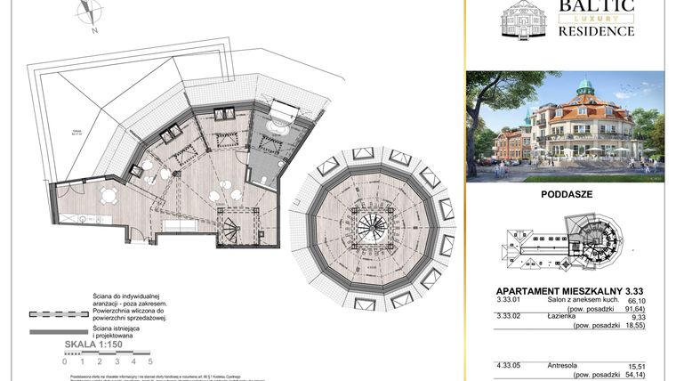Rzut - Mieszkanie na sprzedaż 3 pokoje o powierzchni 90,94 m² - numer 3.33 w Baltic Luxury Residence