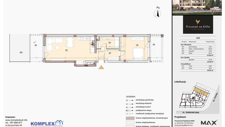 Rzut - Mieszkanie na sprzedaż 2 pokoje o powierzchni 57,2 m² - numer M6 w Przystań na Klifie