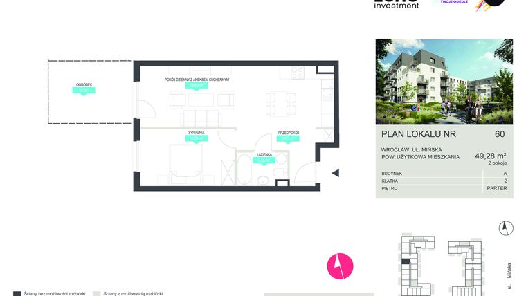 Rzut - Mieszkanie na sprzedaż 2 pokoje o powierzchni 49,28 m² - numer 60 w Stacja 3.0