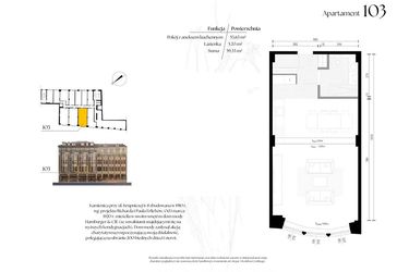 Rzut - Mieszkanie na sprzedaż 1 pokój o powierzchni 59,33 m² - numer G1/3 – 103 w Krupnicza 6/8
