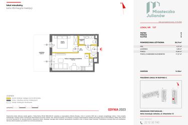 Rzut - Mieszkanie na sprzedaż 2 pokoje o powierzchni 36,22 m² - numer 137 w Miasteczko Julianów