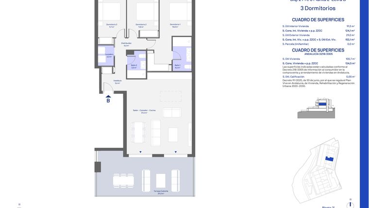 Rzut - Mieszkanie na sprzedaż 3 pokoje o powierzchni 125 m² - numer 252B w Aire