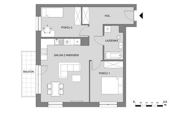 Rzut - Mieszkanie na sprzedaż 3 pokoje o powierzchni 63,55 m² - numer B5.4 w Osiedle Aleksandria II - budynek B