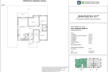 Rzut - Mieszkanie na sprzedaż 4 pokoje o powierzchni 89,29 m² - numer 2A w Białołęcka 327