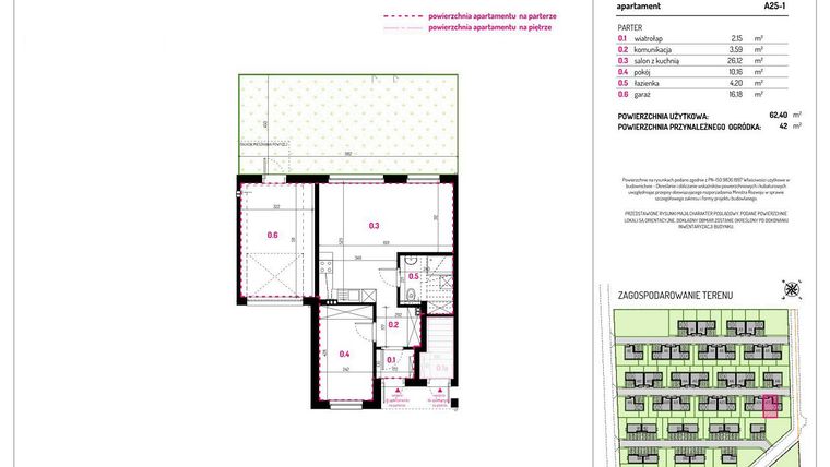 Rzut - Mieszkanie na sprzedaż 2 pokoje o powierzchni 62,4 m² - numer A25-1 w Aleja Kwitnącej Wiśni