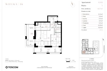 Rzut - Mieszkanie na sprzedaż 2 pokoje o powierzchni 46,77 m² - numer A/5/02 w Wielka 16