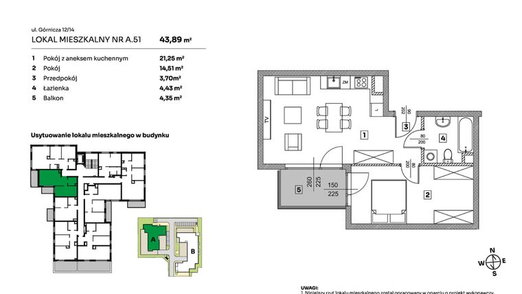 Rzut - Mieszkanie na sprzedaż 2 pokoje o powierzchni 43,89 m² - numer A.51 w Parkove Love