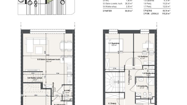 Rzut - Dom na sprzedaż 5 pokoi o powierzchni 115,2 m² - numer 6a w Domy na Przylesiu etap II