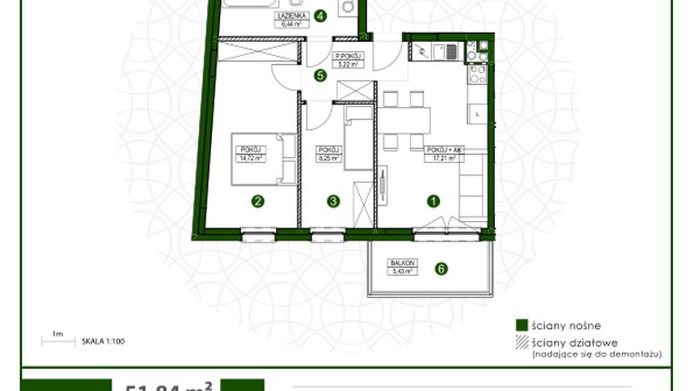 Rzut - Mieszkanie na sprzedaż 3 pokoje o powierzchni 51,73 m² - numer 19 w Moja Wiązowa