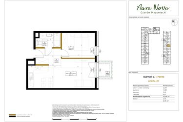 Rzut - Mieszkanie na sprzedaż 2 pokoje o powierzchni 43,66 m² - numer 20 w Aura Nova etap II