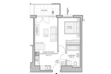 Rzut - Mieszkanie na sprzedaż 2 pokoje o powierzchni 39,84 m² - numer WO/B3/10 w Wiszące Ogrody
