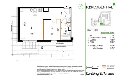 Rzut - Mieszkanie na sprzedaż 2 pokoje o powierzchni 48,86 m² - numer 7 w Kowalskiego 37