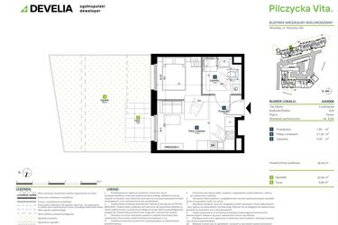 Rzut - Mieszkanie na sprzedaż 1 pokój o powierzchni 28,49 m² - numer AA0006 w Pilczycka Vita