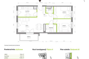 Rzut - Mieszkanie na sprzedaż 3 pokoje o powierzchni 64,94 m² - numer A1.4C87 w Bemowo Vita