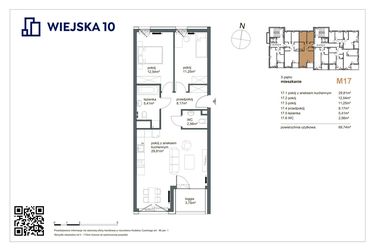 Rzut - Mieszkanie na sprzedaż 3 pokoje o powierzchni 69,74 m² - numer 17 w Wiejska 10