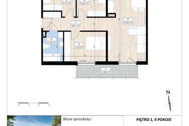 Rzut - Mieszkanie na sprzedaż 4 pokoje o powierzchni 78,51 m² - numer K1/1/1 w RIVA