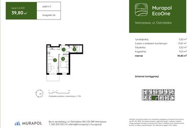 Rzut - Mieszkanie na sprzedaż 2 pokoje o powierzchni 39,8 m² - numer 2.A.3.01 w Murapol EcoOne