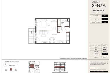 Rzut - Mieszkanie na sprzedaż 2 pokoje o powierzchni 45,86 m² - numer D.M13 w Osiedle Senza