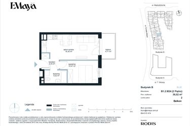 Rzut - Mieszkanie na sprzedaż 2 pokoje o powierzchni 36,02 m² - numer B1.2.M24 w EMaya