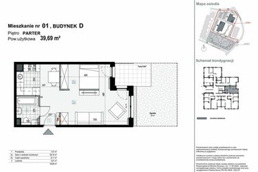 Rzut - Mieszkanie na sprzedaż 1 pokój o powierzchni 39,69 m² - numer D.M01 w Apartamenty Kopernika