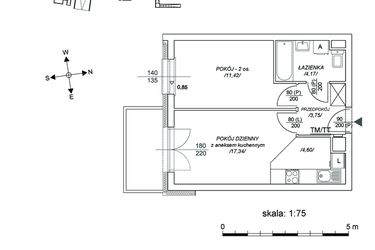 Rzut - Mieszkanie na sprzedaż 2 pokoje o powierzchni 36,68 m² - numer M45 w Osiedle Mała Dziesiąta etap II