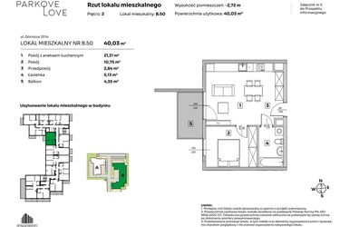 Rzut - Mieszkanie na sprzedaż 2 pokoje o powierzchni 40,03 m² - numer B.50 w Parkove Love