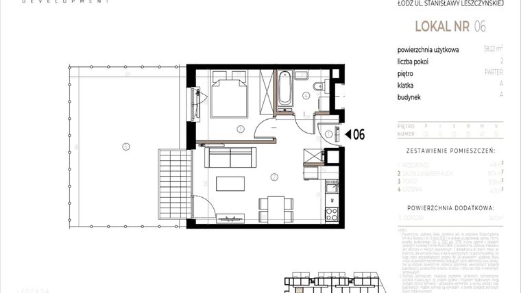 Rzut - Mieszkanie na sprzedaż 2 pokoje o powierzchni 38,22 m² - numer A006 w Ustronna