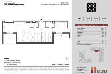 Rzut - Mieszkanie na sprzedaż 4 pokoje o powierzchni 71,94 m² - numer M.B.3.045 w CUKROWNIA