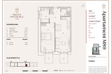 Rzut - Mieszkanie na sprzedaż 2 pokoje o powierzchni 48,98 m² - numer C.89 w Młyny Mogilska