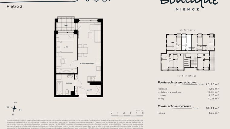 Rzut - Mieszkanie na sprzedaż 2 pokoje o powierzchni 40,93 m² - numer 15 w Boutique NIEMCZ
