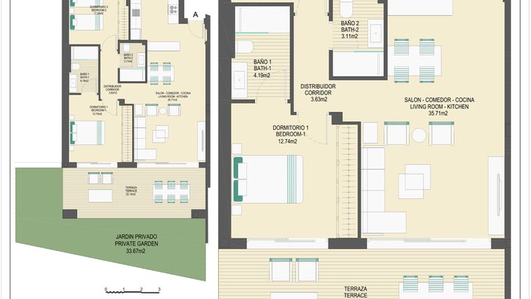 Rzut - Mieszkanie na sprzedaż 3 pokoje o powierzchni 152,55 m² - numer B70A w Arrecife by UrbinCasa