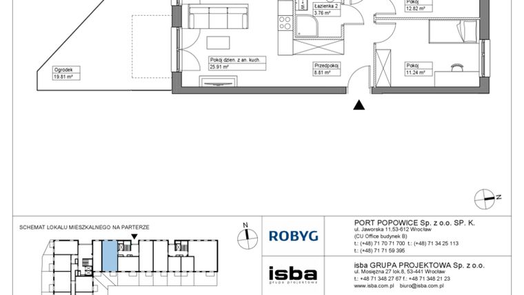 Rzut - Mieszkanie na sprzedaż 3 pokoje o powierzchni 67,42 m² - numer PPO/W/B/0/3 w Port Popowice bud. W