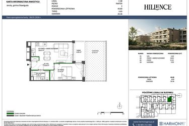 Rzut - Mieszkanie na sprzedaż 2 pokoje o powierzchni 40,8 m² - numer C-08 w Hillence etap 3