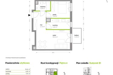 Rzut - Mieszkanie na sprzedaż 2 pokoje o powierzchni 45,2 m² - numer B1/4/A22 w Bemowo Vita