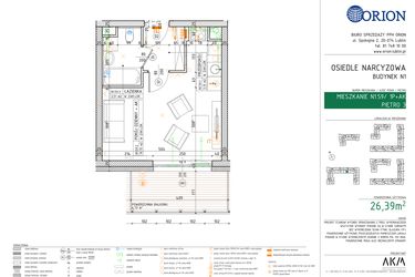 Rzut - Mieszkanie na sprzedaż 1 pokój o powierzchni 26,39 m² - numer N1.59 w Osiedle Narcyzowe etap 2