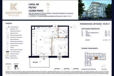 Rzut - Mieszkanie na sprzedaż 2 pokoje o powierzchni 44,48 m² - numer M26 w Kacpury Residence
