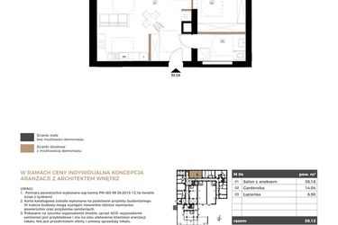 Rzut - Mieszkanie na sprzedaż 2 pokoje o powierzchni 59,12 m² - numer M04 w Apartamenty Królewska Huta