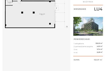 Rzut - Lokal użytkowy na sprzedaż 3 pokoje o powierzchni 153,37 m² - numer LU4 w Semiramis